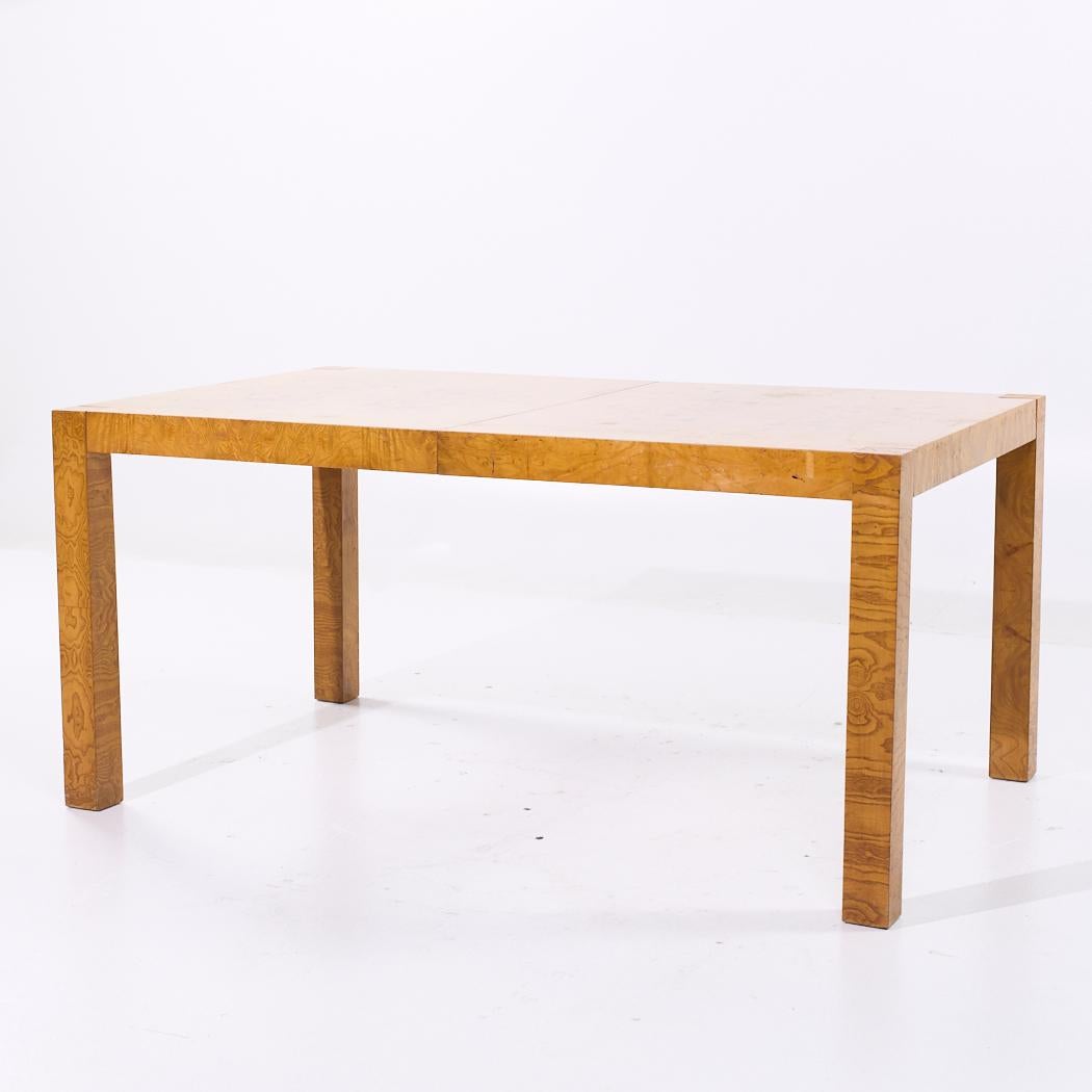 Milo Baughman Style Mid Century Burlwood Expanding Dining Table with 2 Leaves For Sale 3