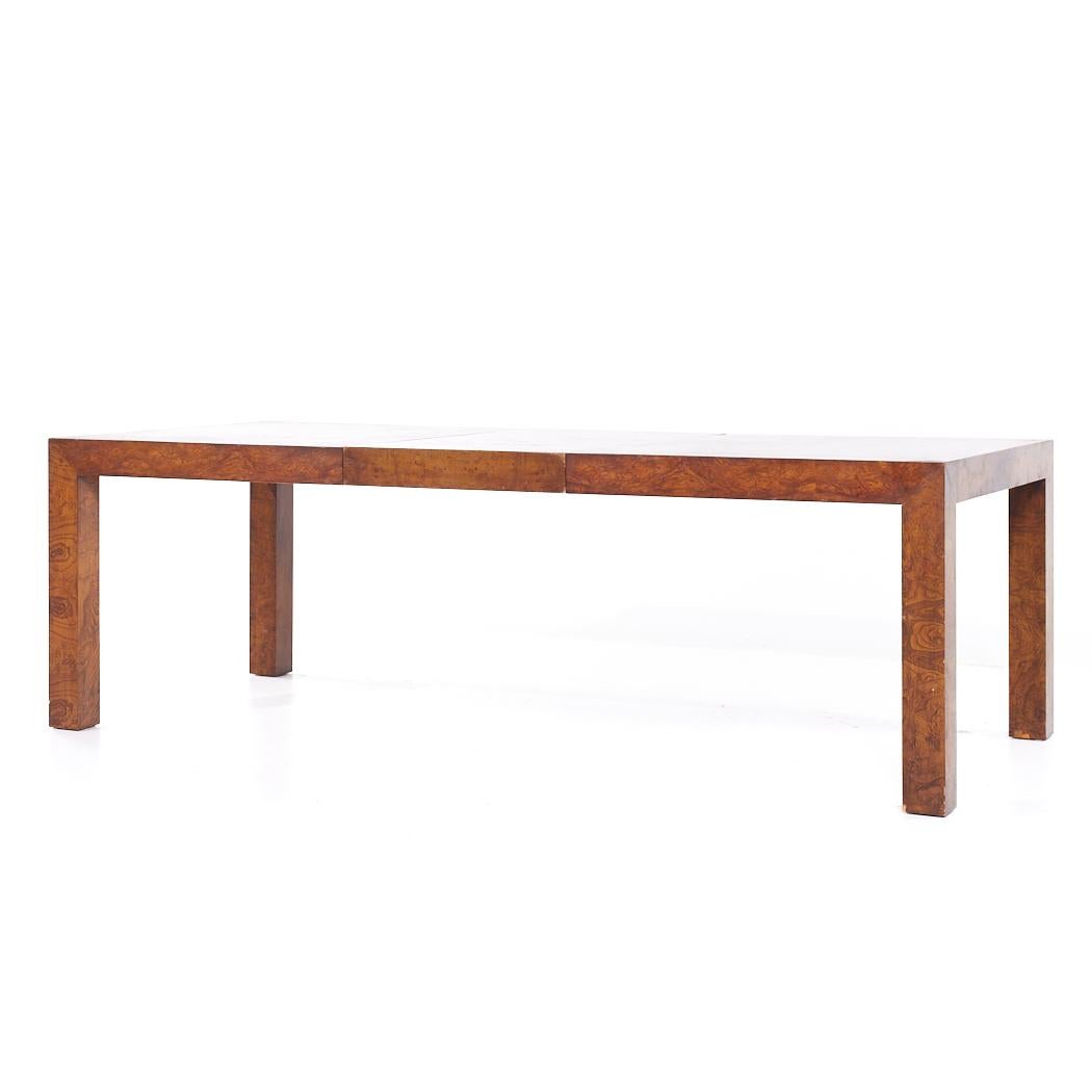 Milo Baughman Style Mid Century Burlwood Expanding Dining Table with 2 Leaves For Sale 3