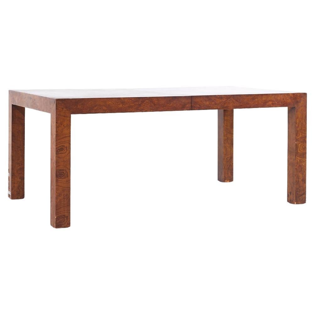 Milo Baughman Style Mid Century Burlwood Expanding Dining Table with 2 Leaves For Sale