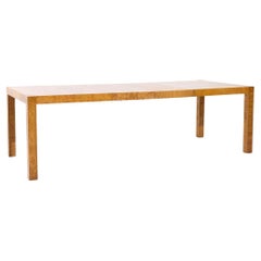 Milo Baughman Style Mid Century Burlwood Expanding Dining Table with 2 Leaves