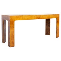 Milo Baughman Style Mid Century Burlwood Foyer Console Sofa Table