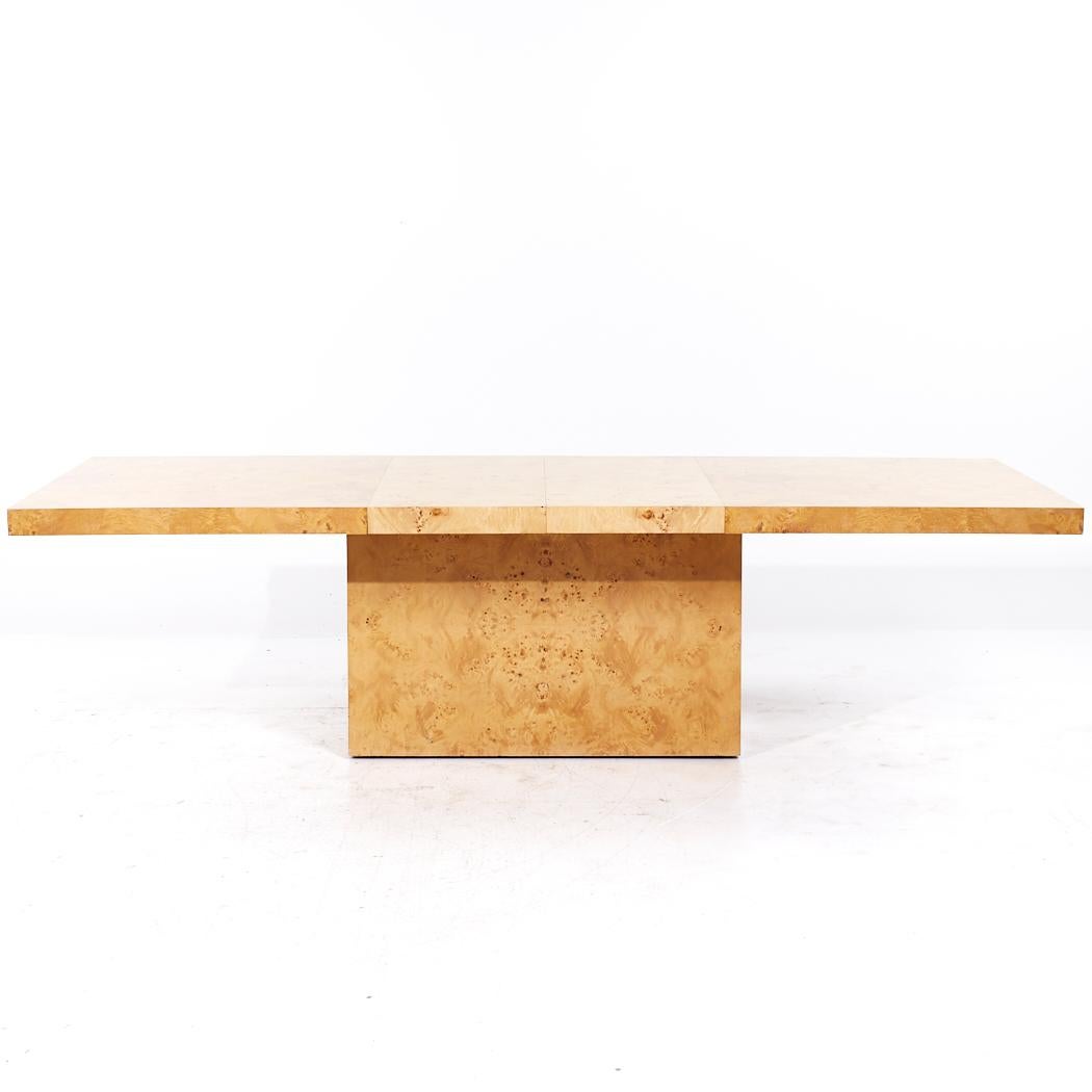 Milo Baughman Style Mid Century Burlwood Hidden Leaf Expanding Dining Table with For Sale 6
