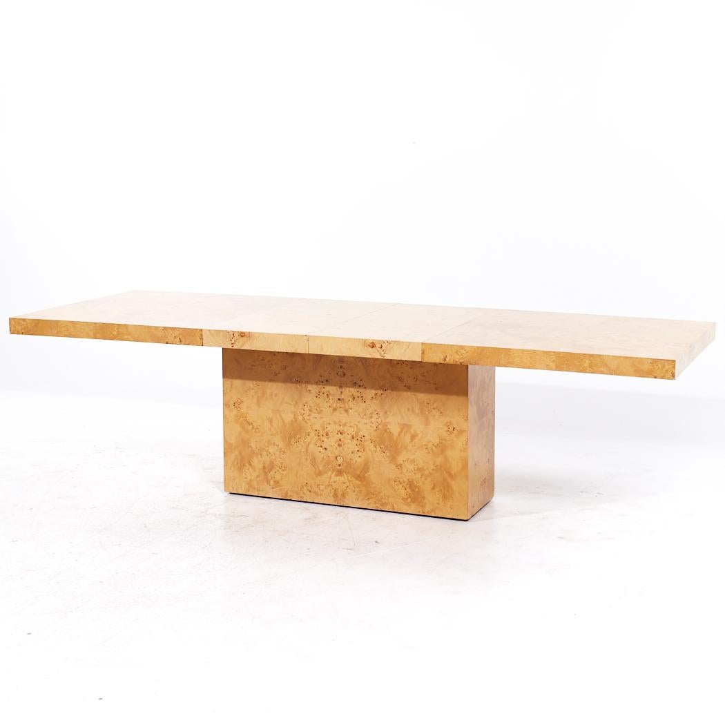 Milo Baughman Style Mid Century Burlwood Hidden Leaf Expanding Dining Table with For Sale 7