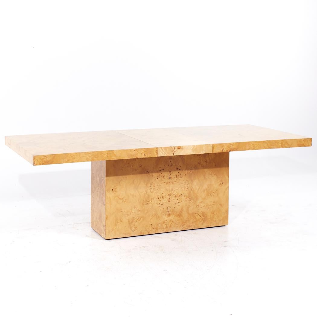 Milo Baughman Style Mid Century Burlwood Hidden Leaf Expanding Dining Table with For Sale 2