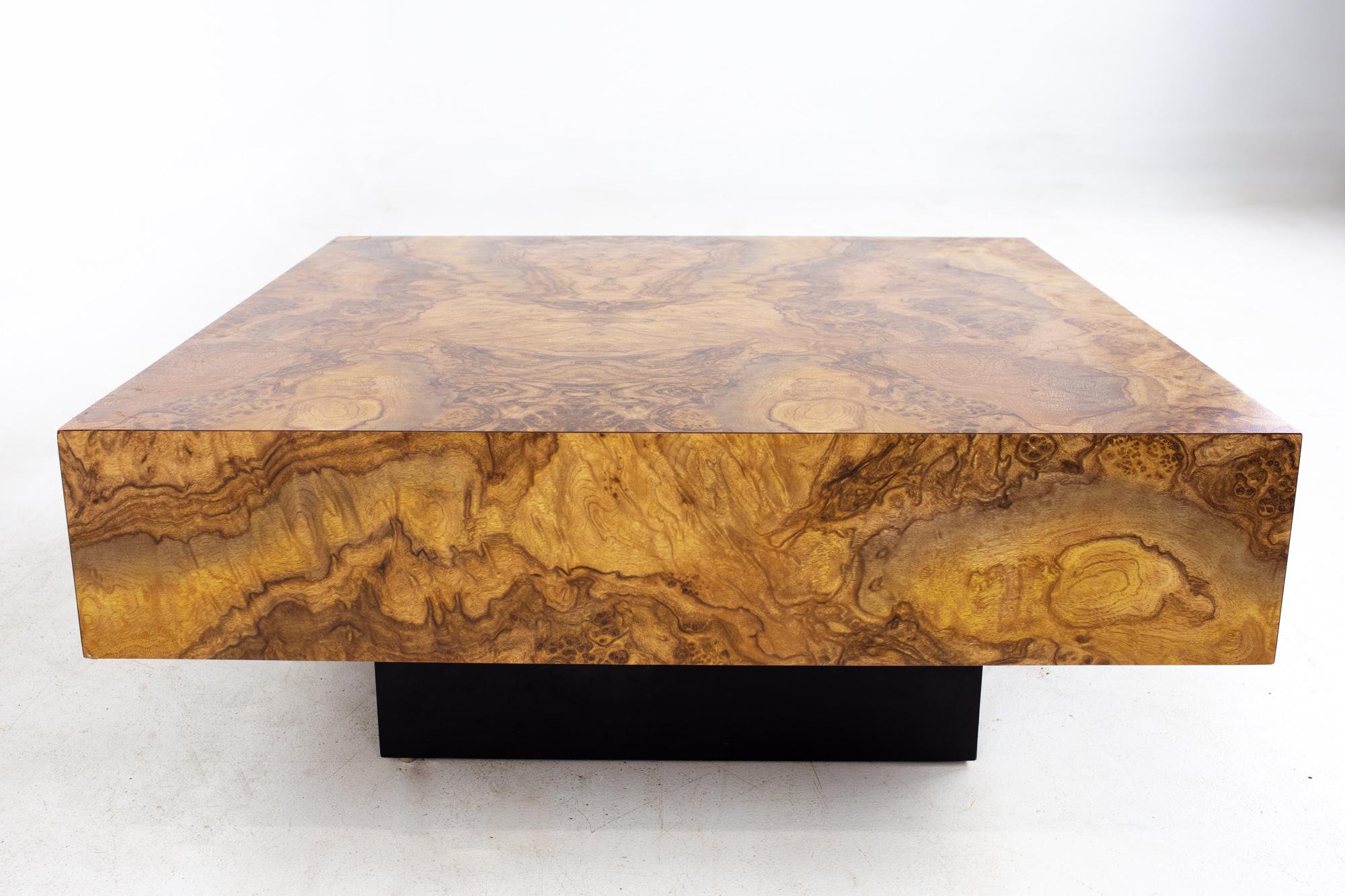 Mid-Century Modern Milo Baughman Style Mid Century Burlwood Laminate Pedestal Coffee Table