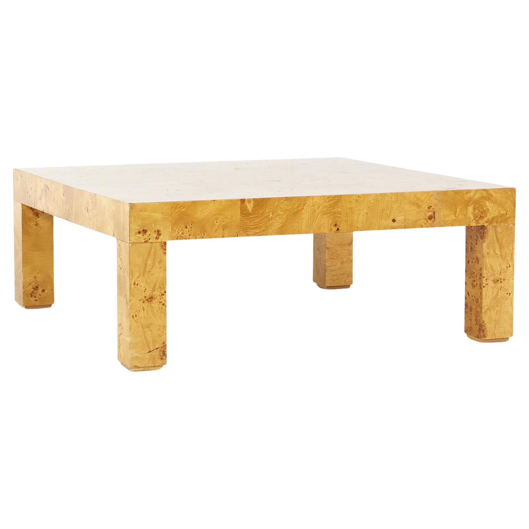 Parsons style Square Burl Wood Coffee Table by Milo Baughman at 1stDibs