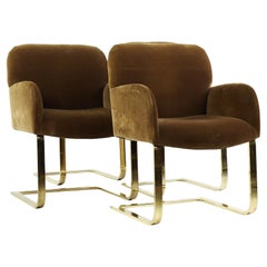 Milo Baughman Style Mid Century Cantilever Brass Dining Chairs - Set of 4