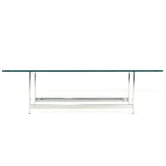 Milo Baughman Style Midcentury Chrome and Glass Coffee Table