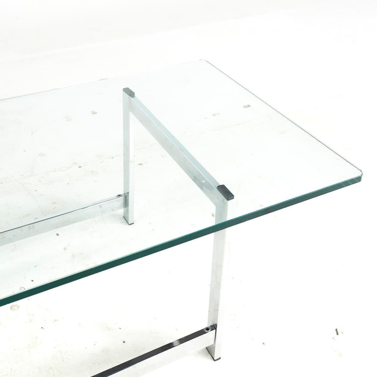 American Milo Baughman Style Midcentury Chrome and Glass Coffee Table For Sale