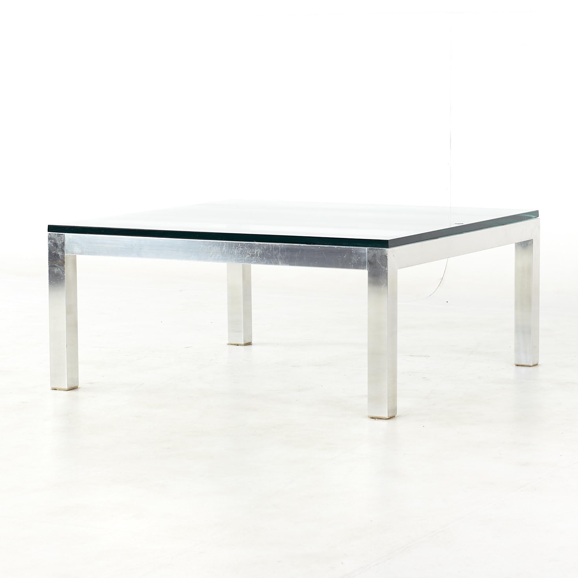 Milo Baughman Style Mid Century Chrome and Glass Coffee Table For Sale 1