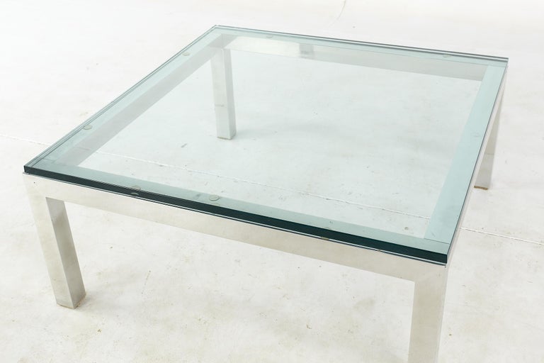 Milo Baughman Style Mid Century Chrome and Glass Coffee Table For Sale 3