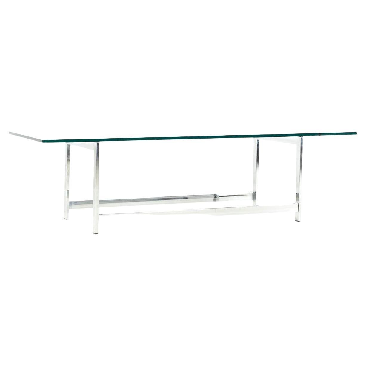 Milo Baughman Style Midcentury Chrome and Glass Coffee Table For Sale