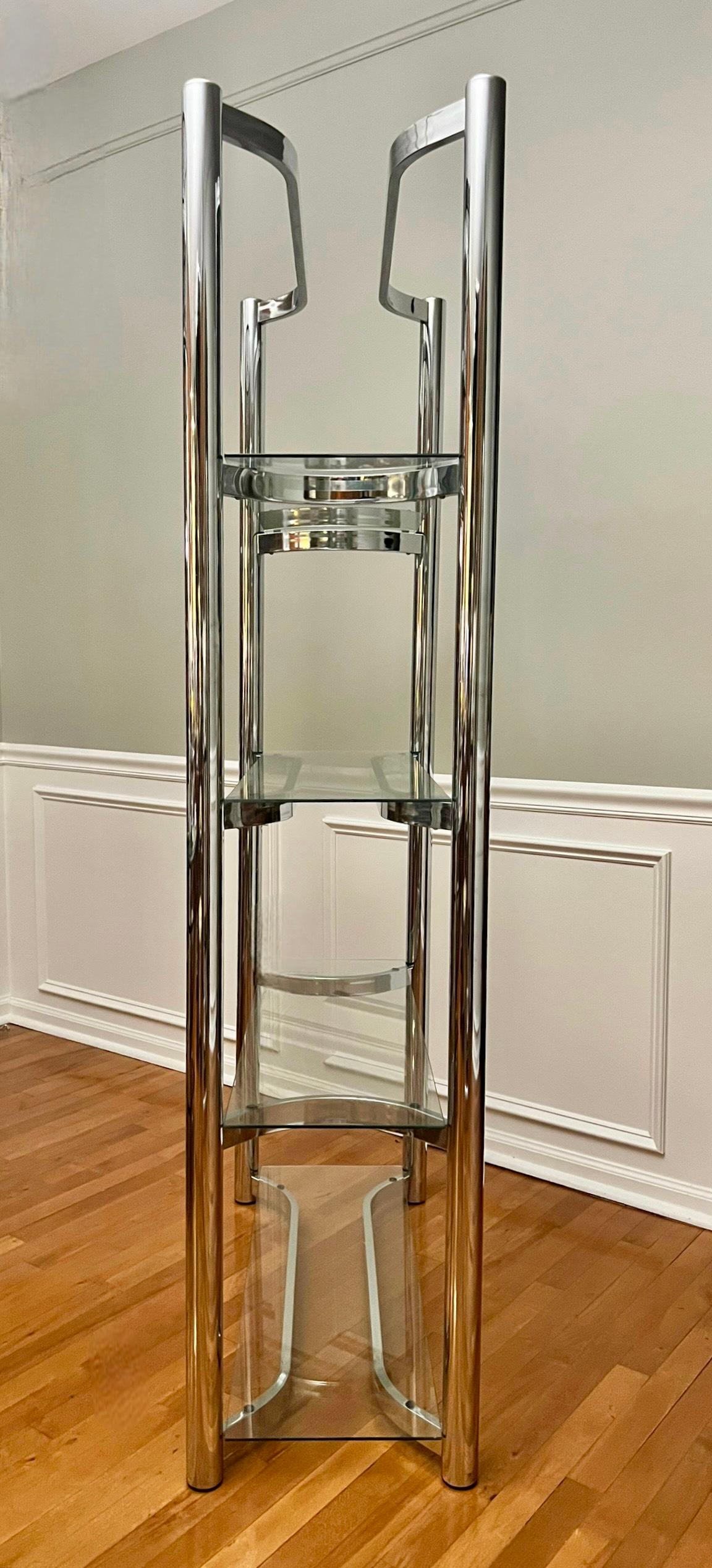 Late 20th Century Milo Baughman Style Chrome and Glass Etagere, 1970s