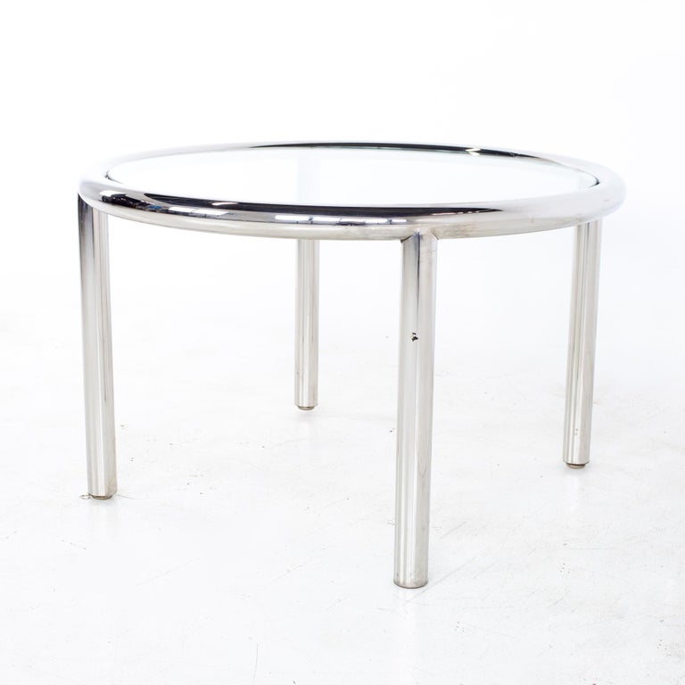 Mid-Century Modern Milo Baughman Style Mid Century Chrome and Glass Round Coffee Table For Sale