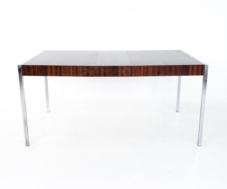 Milo Baughman Style Mid Century Chrome and Laminate Expanding Dining Table For Sale 4