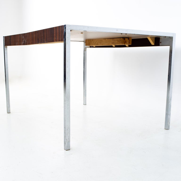 American Milo Baughman Style Mid Century Chrome and Laminate Expanding Dining Table For Sale