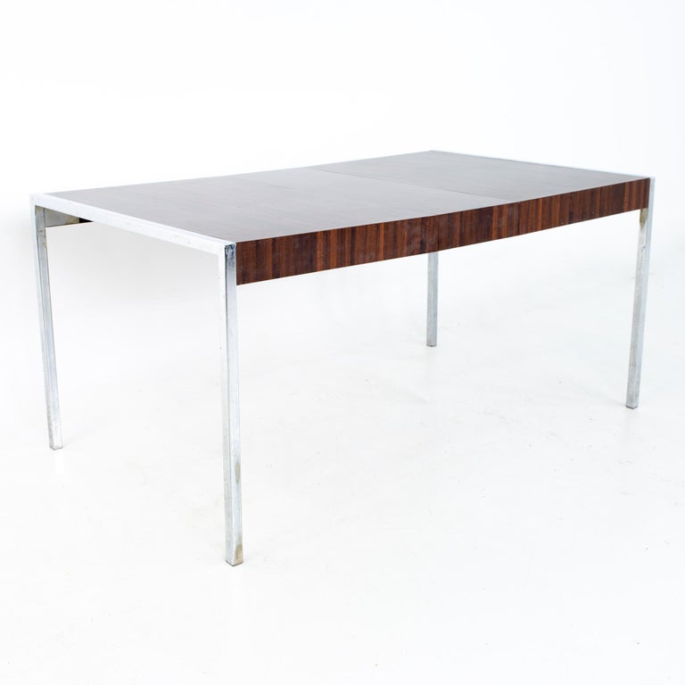 Milo Baughman Style Mid Century Chrome and Laminate Expanding Dining Table For Sale 2