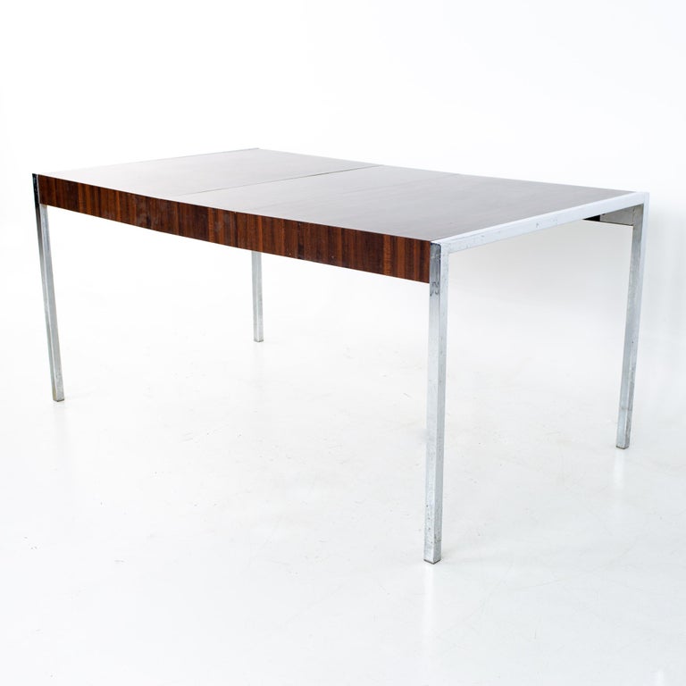 Milo Baughman Style Mid Century Chrome and Laminate Expanding Dining Table For Sale 3