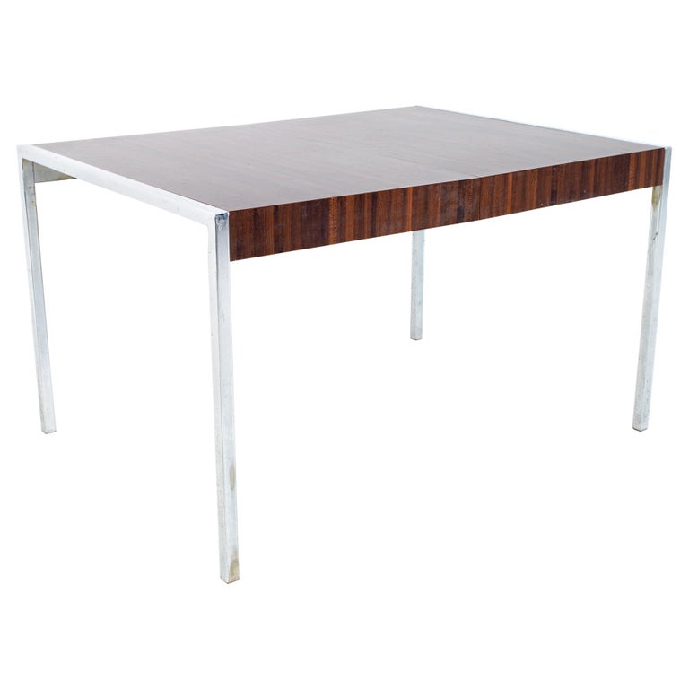Milo Baughman Style Mid Century Chrome and Laminate Expanding Dining Table For Sale