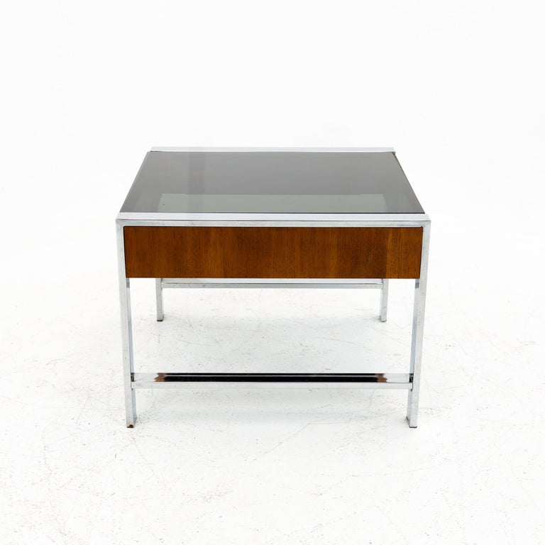 Milo Baughman Style Mid Century Chrome and Smoked Glass Side End Tables - Pair 2
