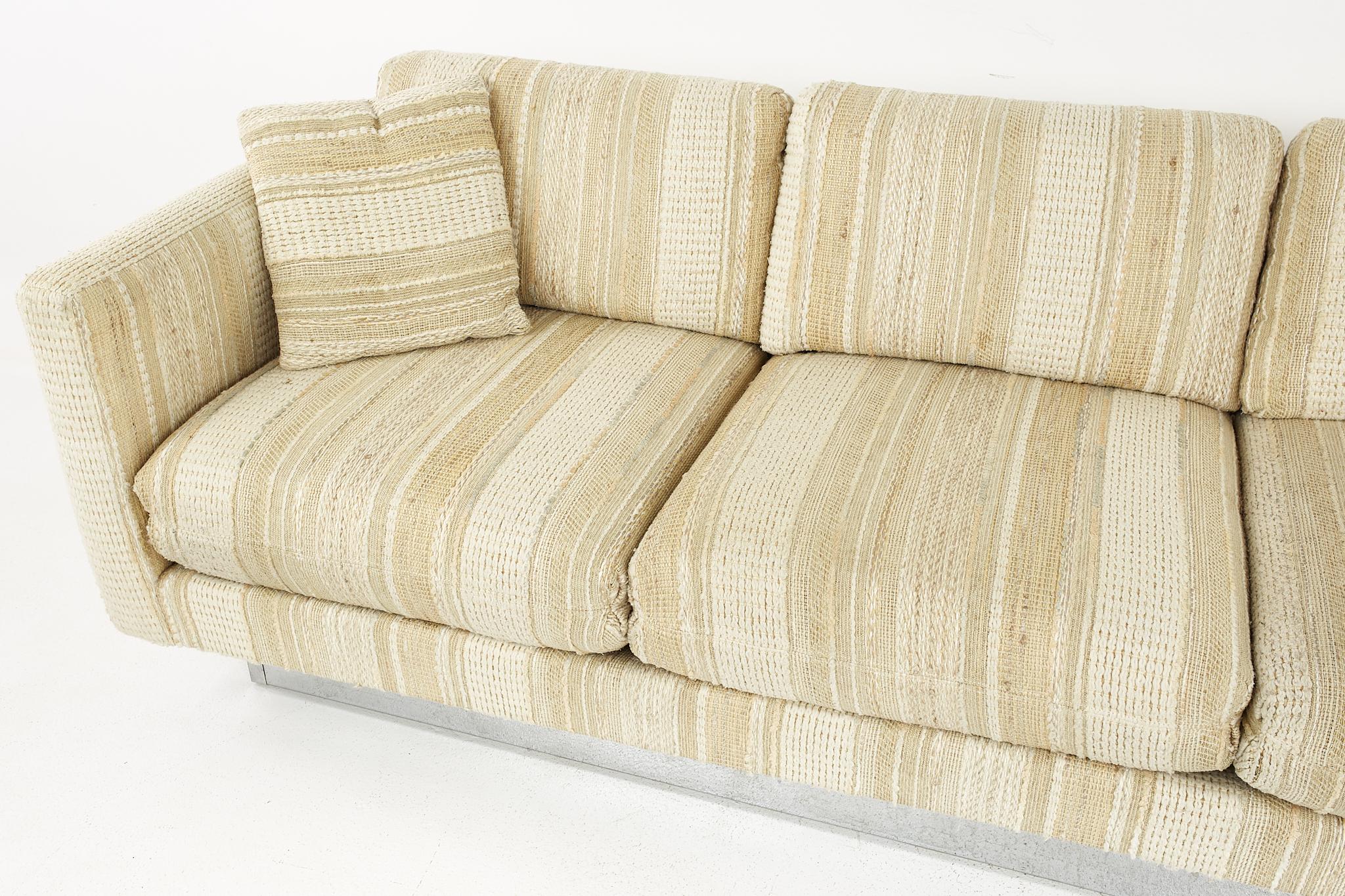 American Milo Baughman Style Mid Century Chrome Base 4 Seat Sofa For Sale