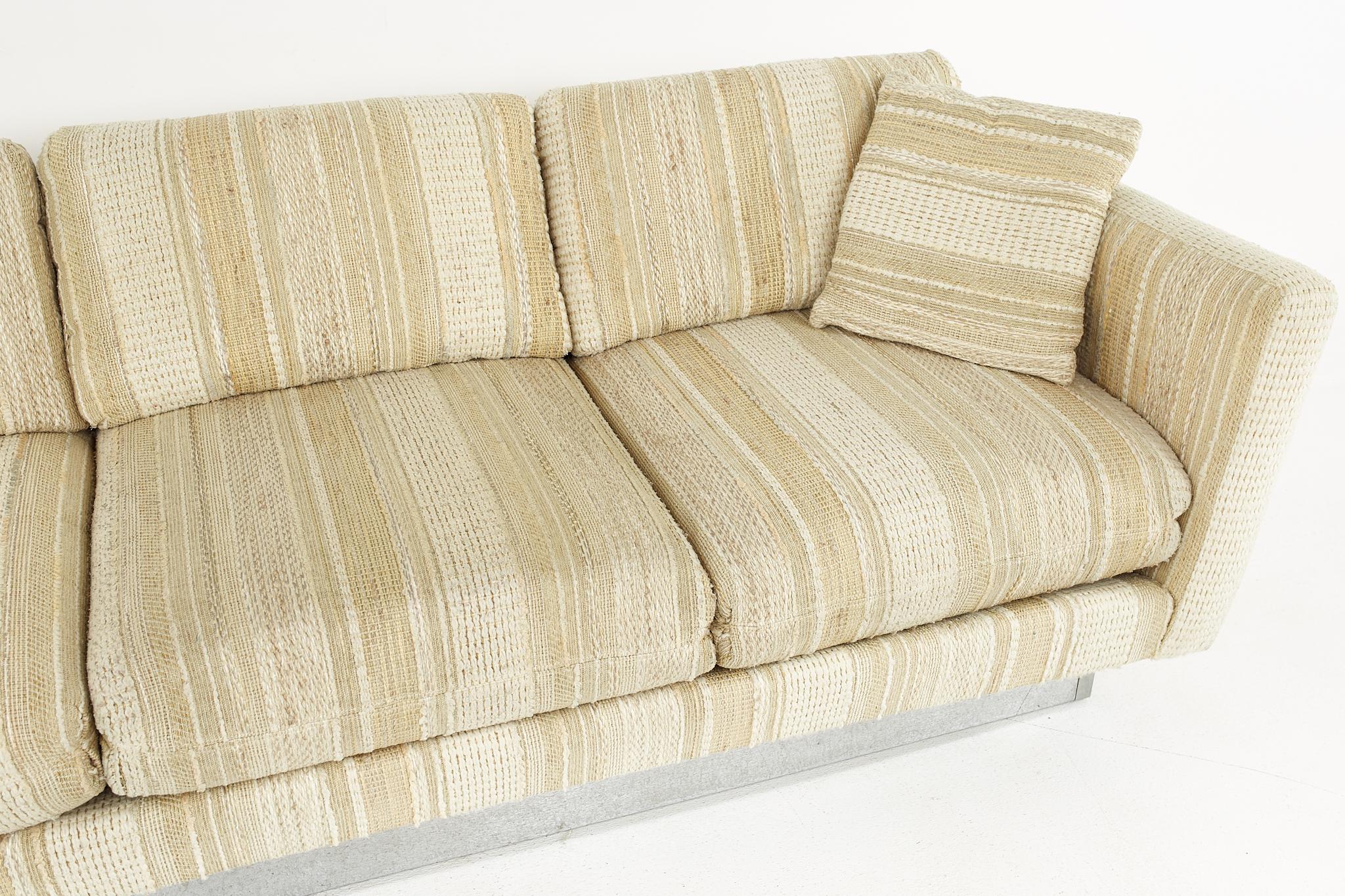 Late 20th Century Milo Baughman Style Mid Century Chrome Base 4 Seat Sofa For Sale
