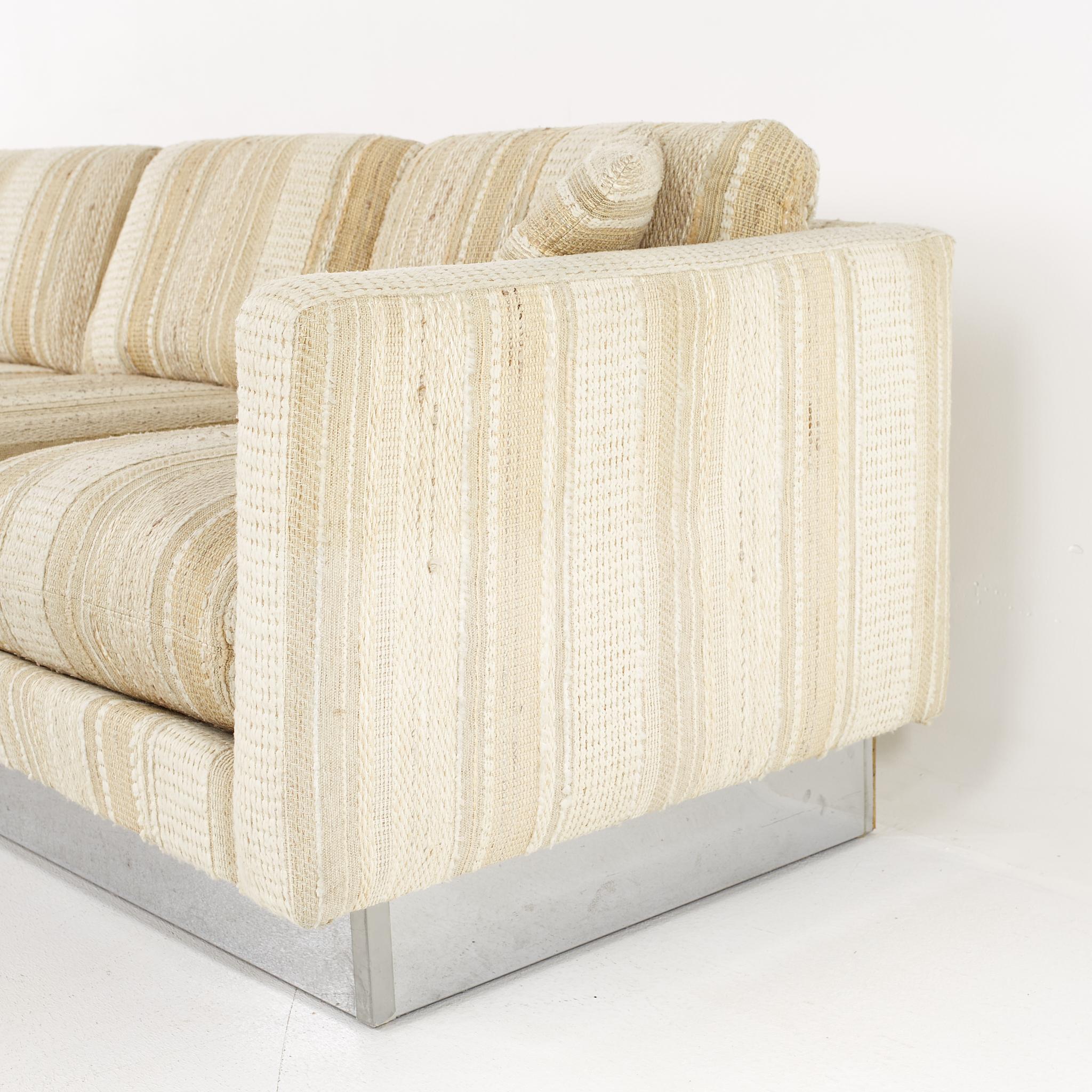 Milo Baughman Style Mid Century Chrome Base 4 Seat Sofa For Sale 1