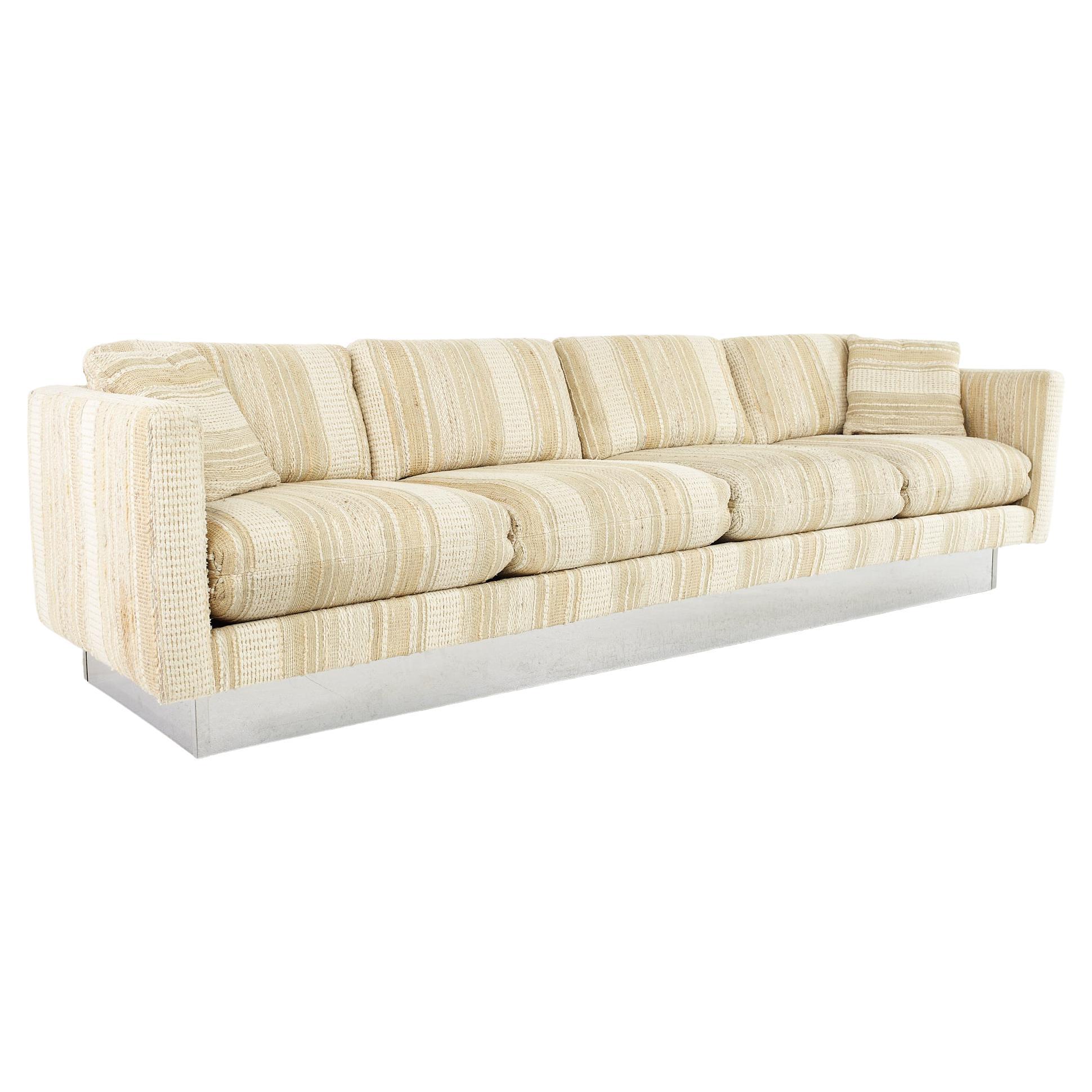 Milo Baughman Style Mid Century Chrome Base 4 Seat Sofa