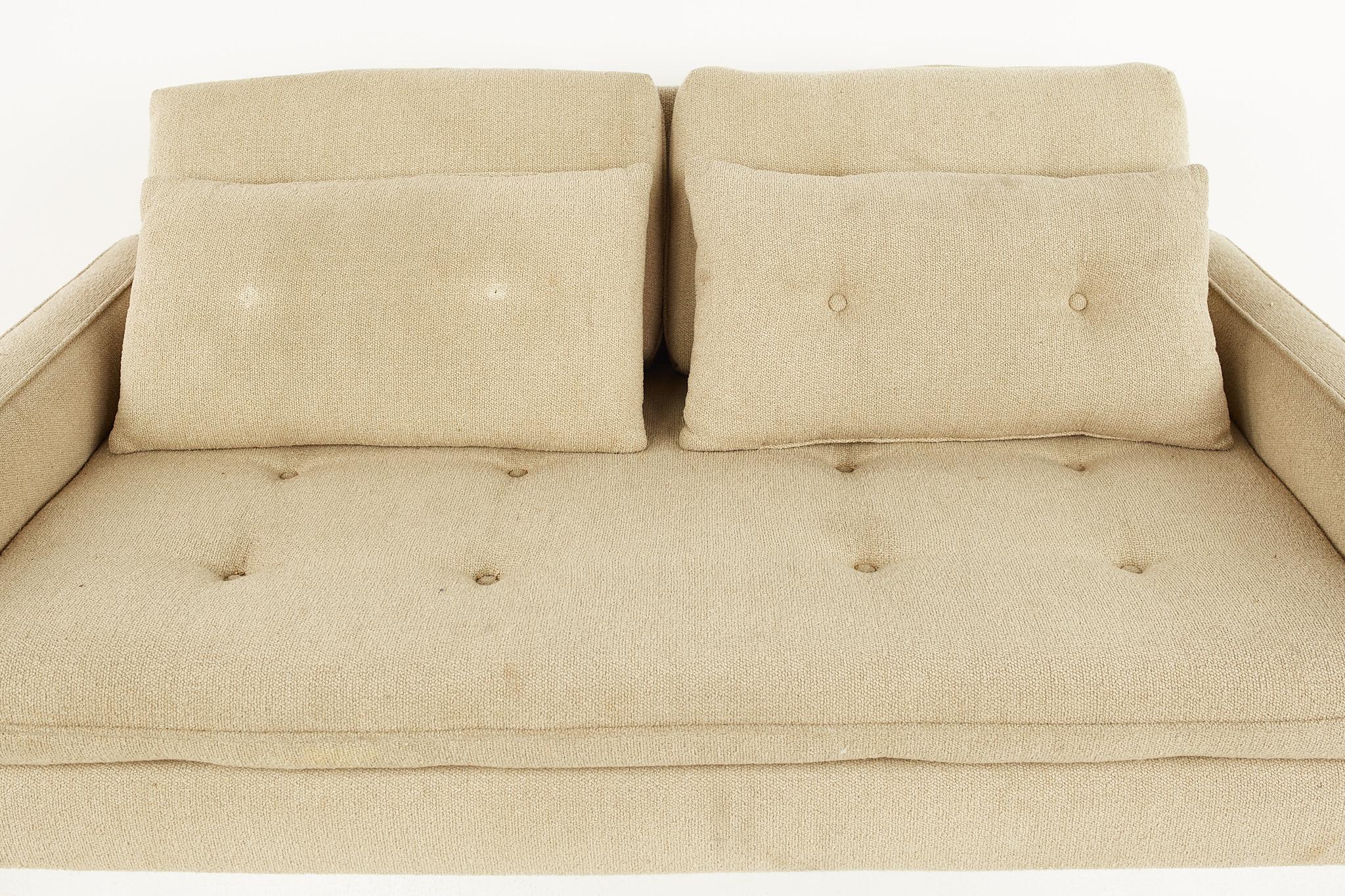 Milo Baughman Style Mid Century Chrome Base Settee Sofa For Sale 3