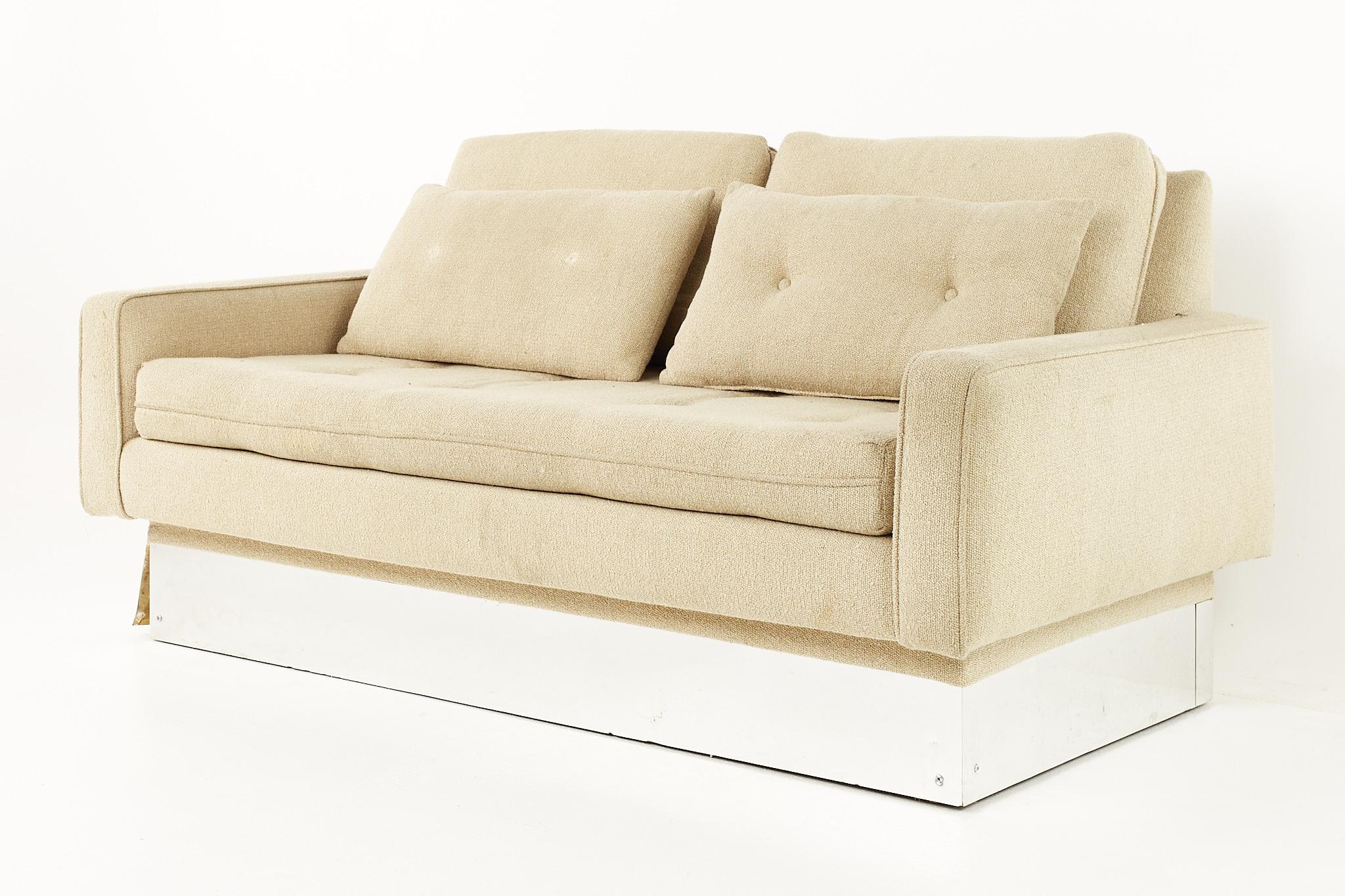 Mid-Century Modern Milo Baughman Style Mid Century Chrome Base Settee Sofa For Sale