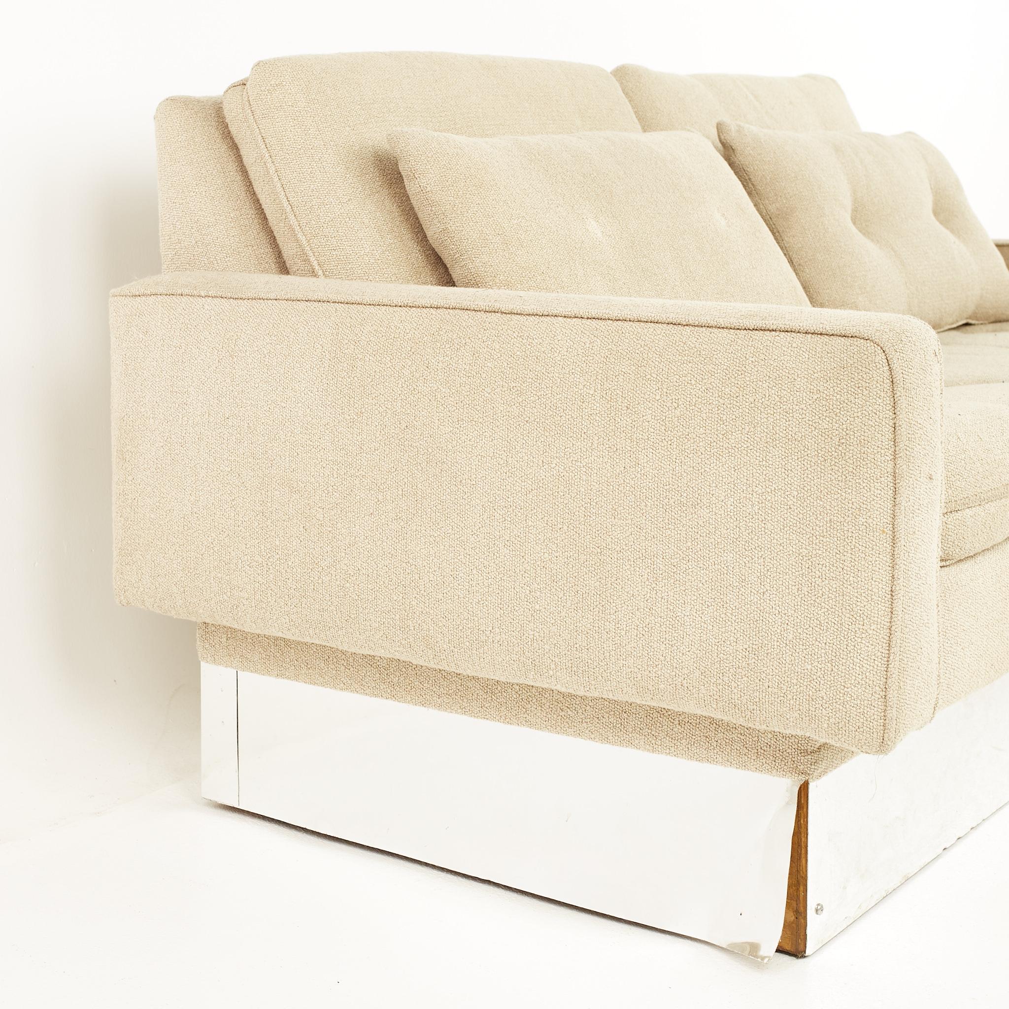 American Milo Baughman Style Mid Century Chrome Base Settee Sofa For Sale