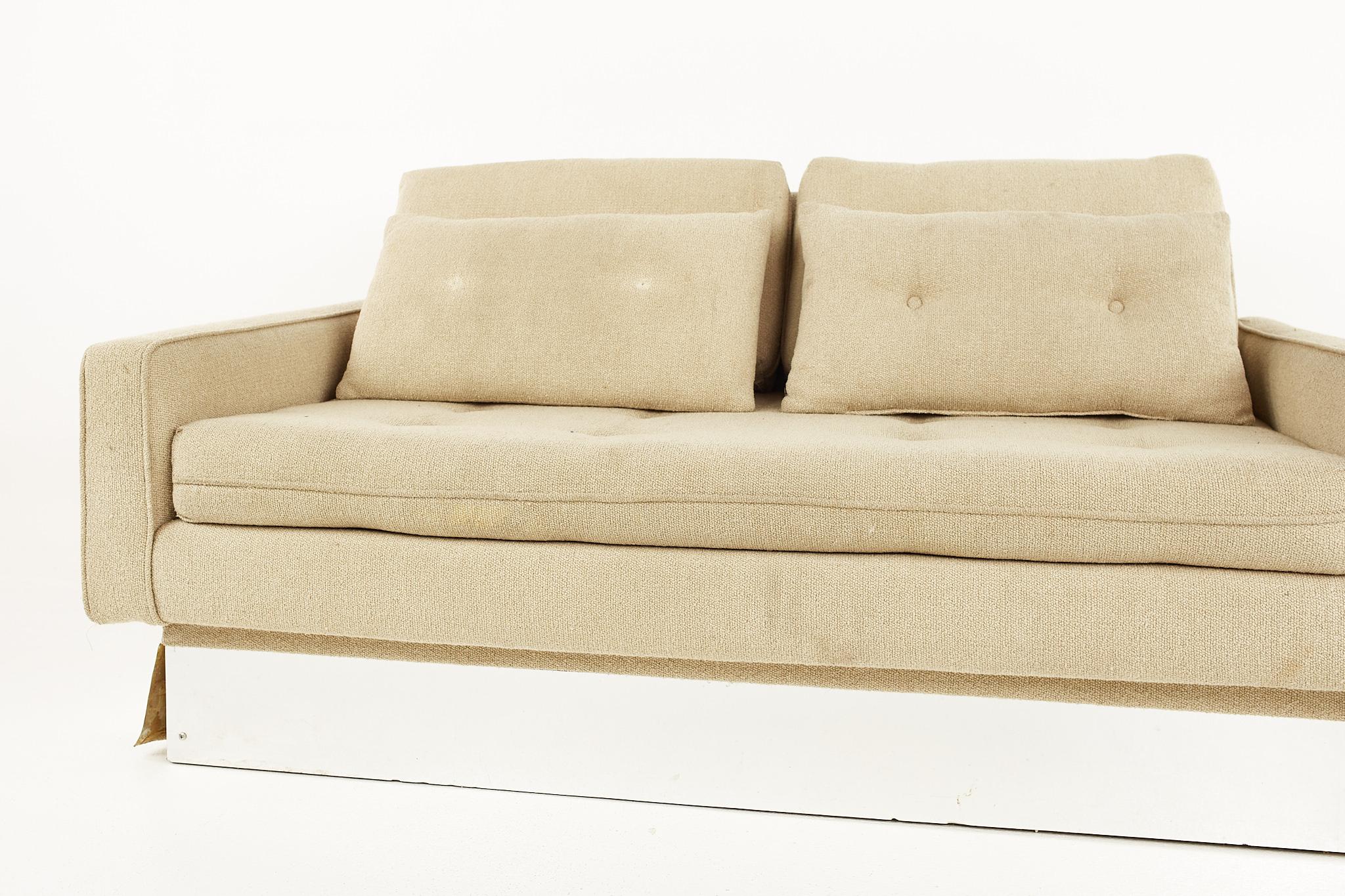 Late 20th Century Milo Baughman Style Mid Century Chrome Base Settee Sofa For Sale