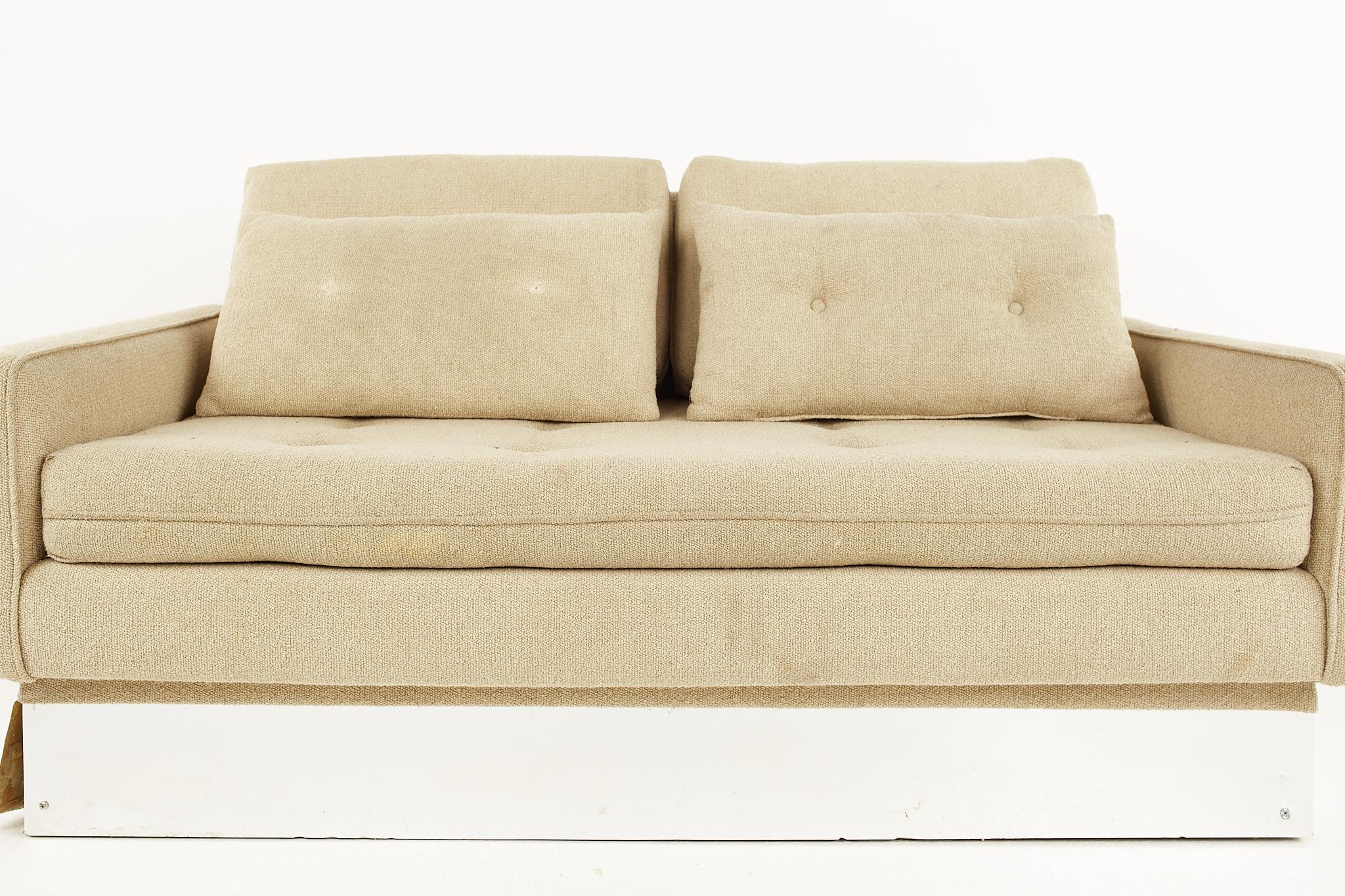 Upholstery Milo Baughman Style Mid Century Chrome Base Settee Sofa For Sale
