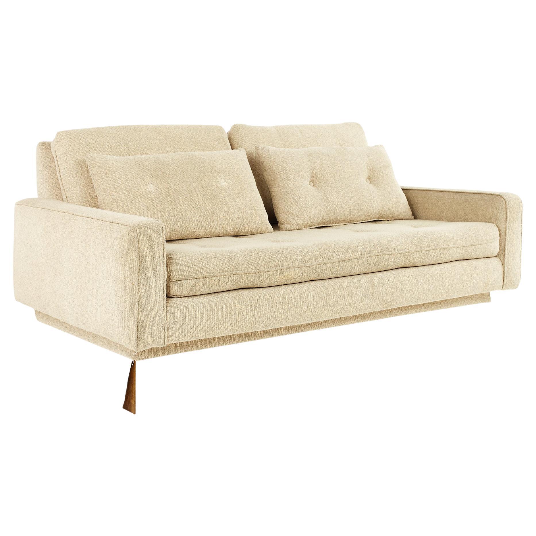 Milo Baughman Style Mid Century Chrome Base Settee Sofa