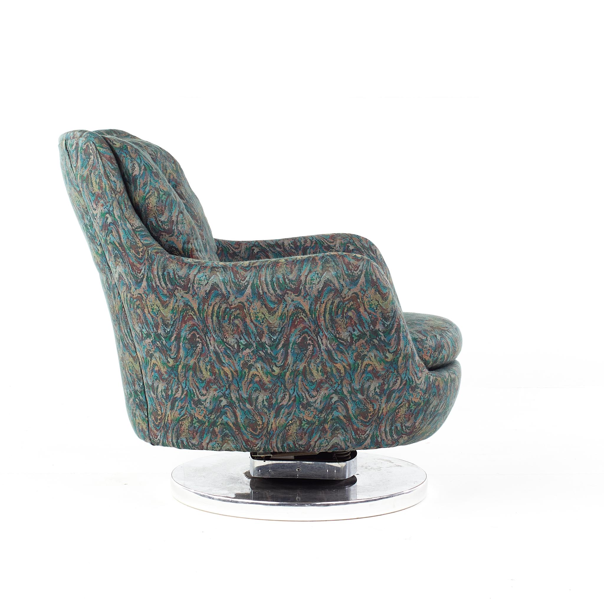Milo Baughman Style Mid Century Chrome Base Swivel Tilt Chairs, Pair For Sale 3