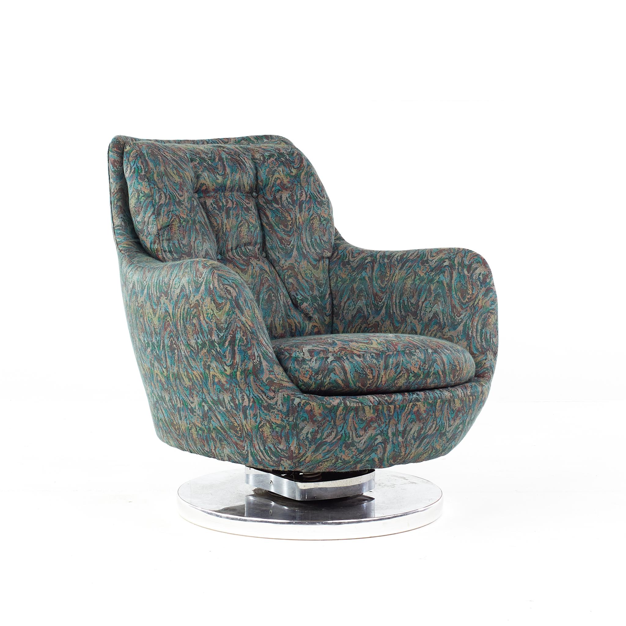 American Milo Baughman Style Mid Century Chrome Base Swivel Tilt Chairs, Pair For Sale
