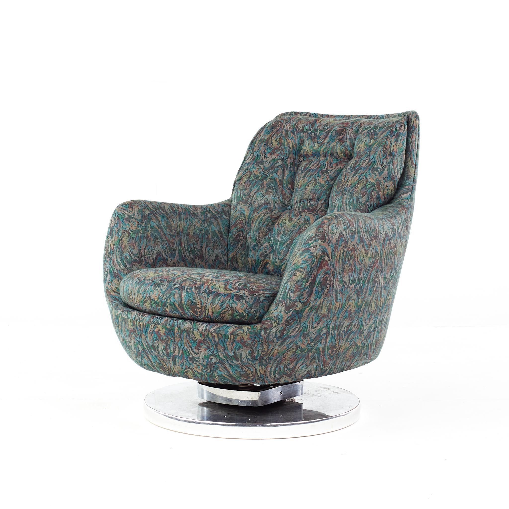 Late 20th Century Milo Baughman Style Mid Century Chrome Base Swivel Tilt Chairs, Pair For Sale
