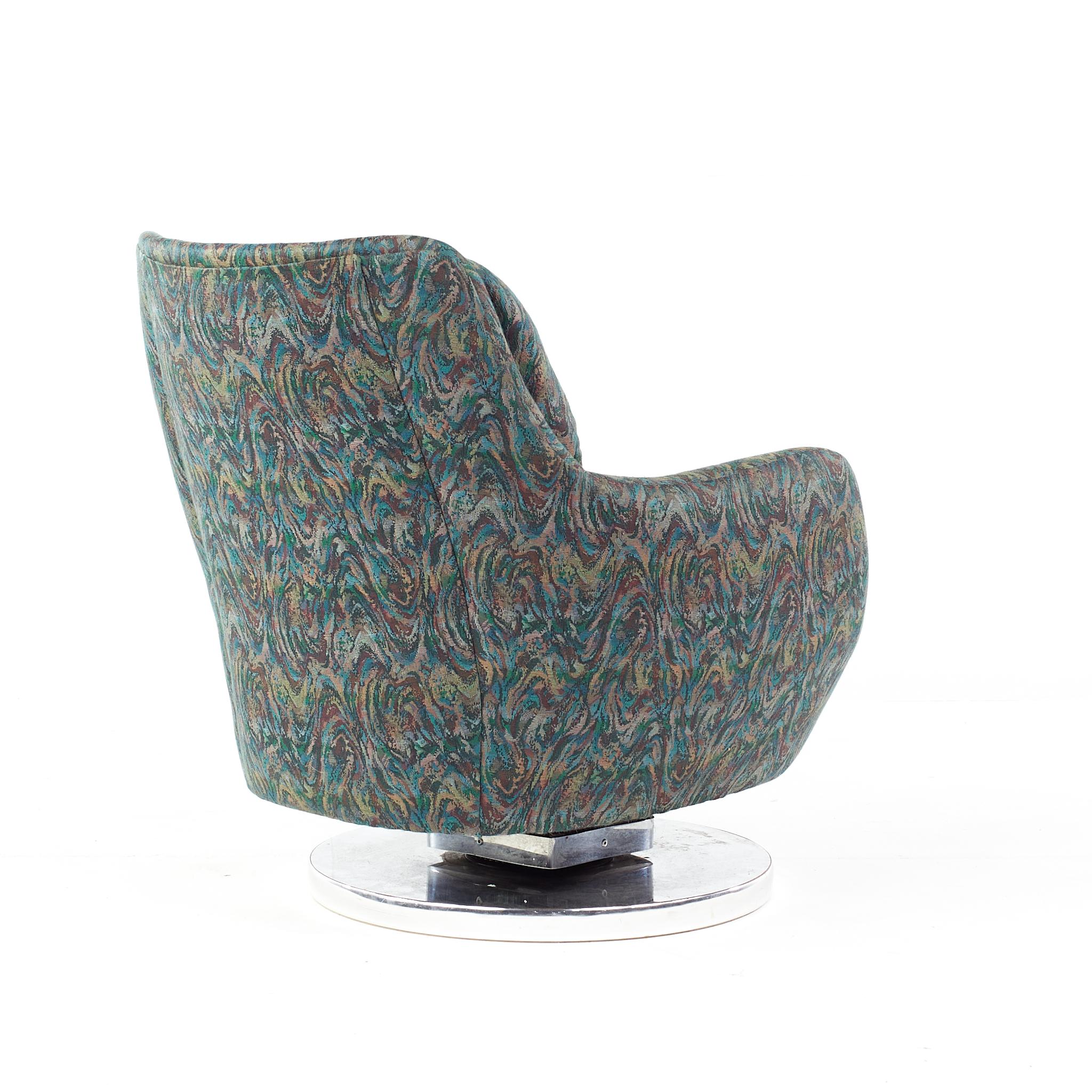Upholstery Milo Baughman Style Mid Century Chrome Base Swivel Tilt Chairs, Pair For Sale
