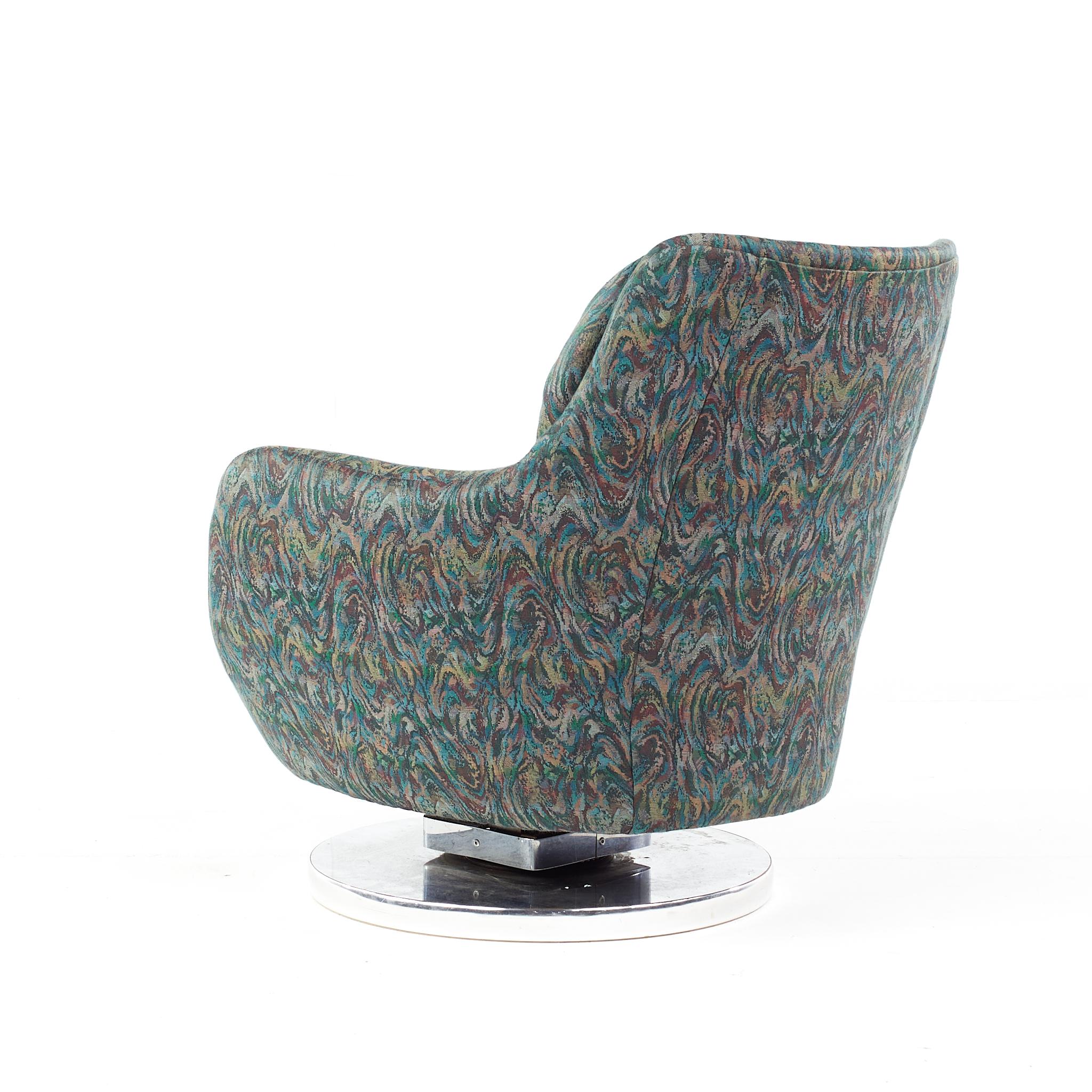 Milo Baughman Style Mid Century Chrome Base Swivel Tilt Chairs, Pair For Sale 2