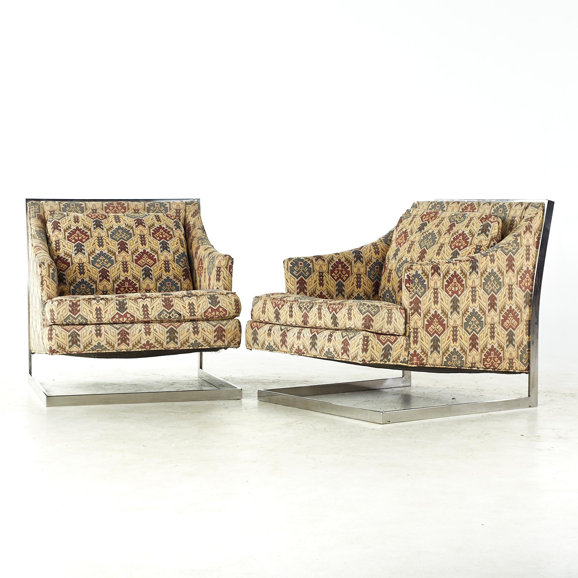 Mid-Century Modern Milo Baughman Style Midcentury Chrome Cantilever Lounge Chairs, Pair For Sale