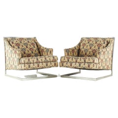 Vintage Milo Baughman Style Midcentury Chrome Cantilever Lounge Chairs, Pair