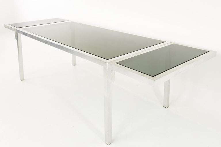 Milo Baughman Style Mid Century Chrome Expanding Dining Table For Sale 3