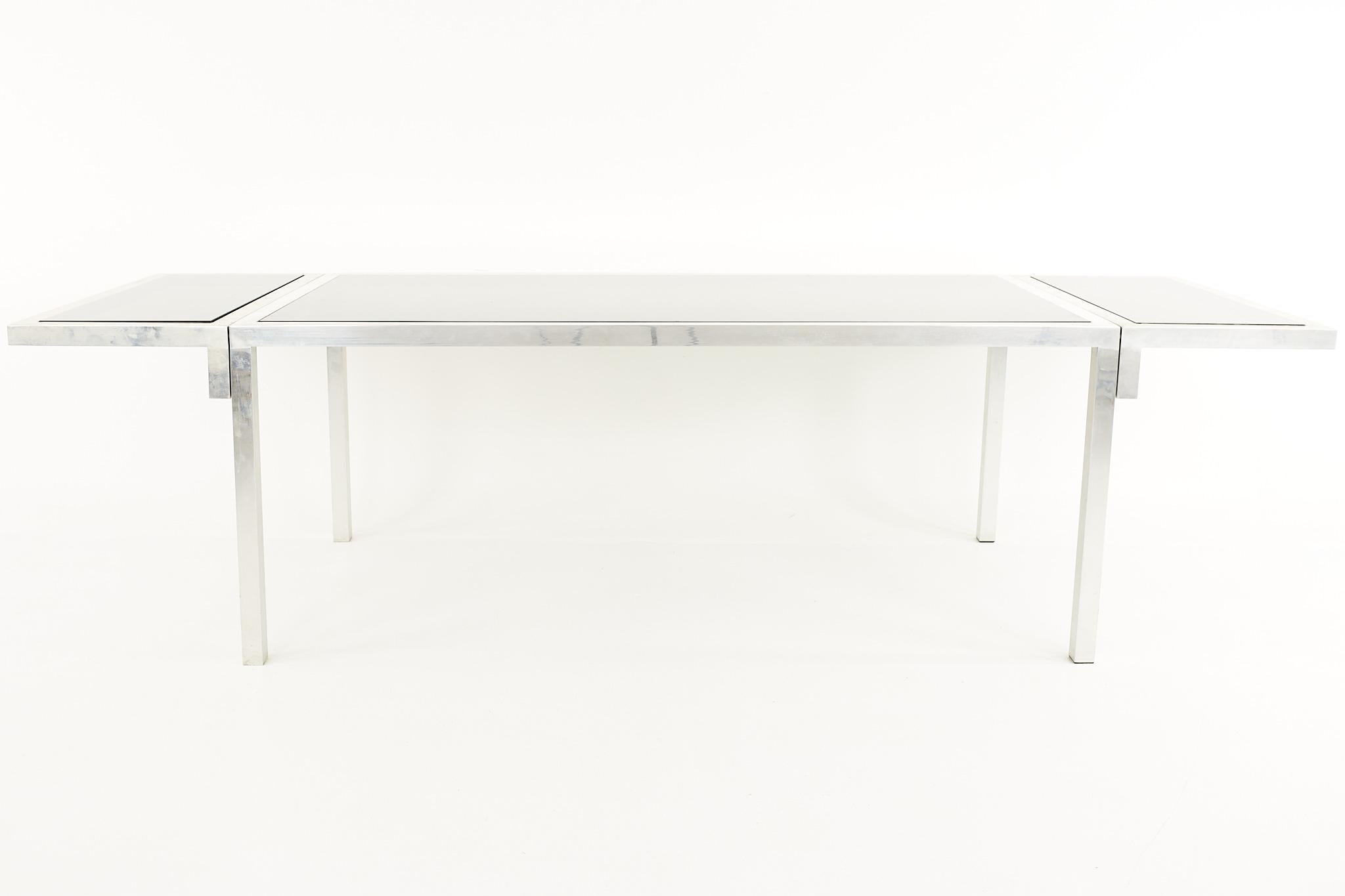 Smoked Glass Milo Baughman Style Mid Century Chrome Expanding Dining Table For Sale