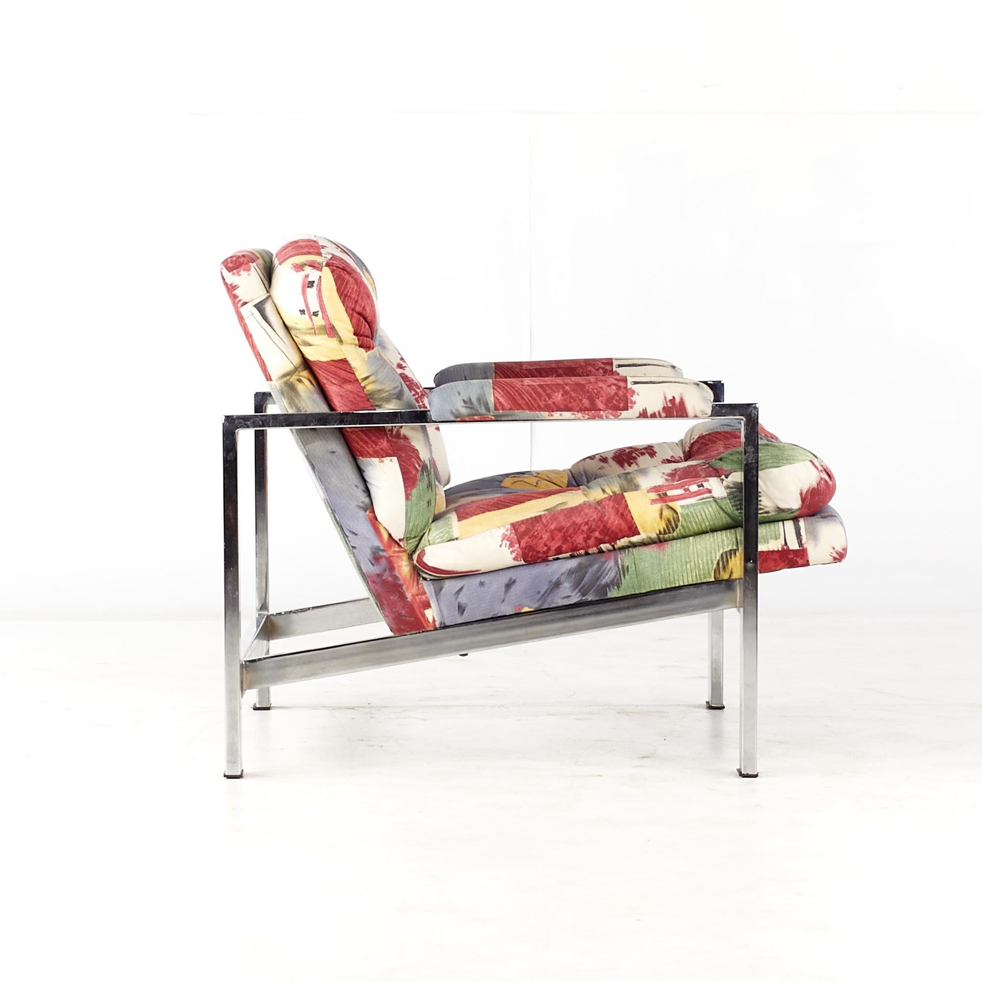 Milo Baughman Style Mid Century Chrome Flatbar Lounge Chairs, Pair For Sale 4