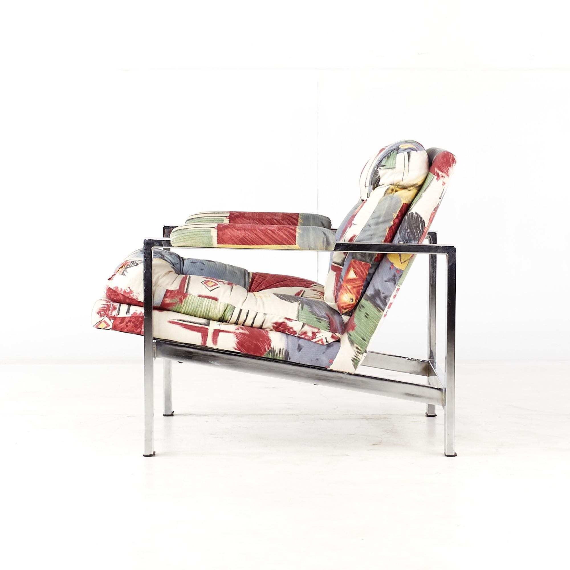 Milo Baughman Style Mid Century Chrome Flatbar Lounge Chairs, Pair For Sale 5