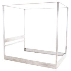 Milo Baughman Style Mid Century Chrome Four Poster Full Canopy Bed