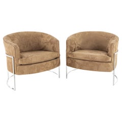 Milo Baughman Style Mid Century Chrome Lounge Chairs, Set of 2