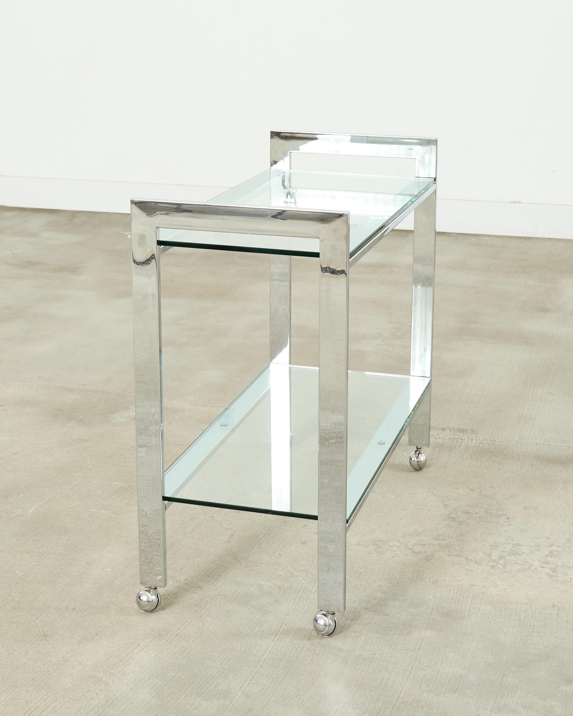 Milo Baughman Style Mid-century Chrome Two Tier Bar Cart For Sale 6