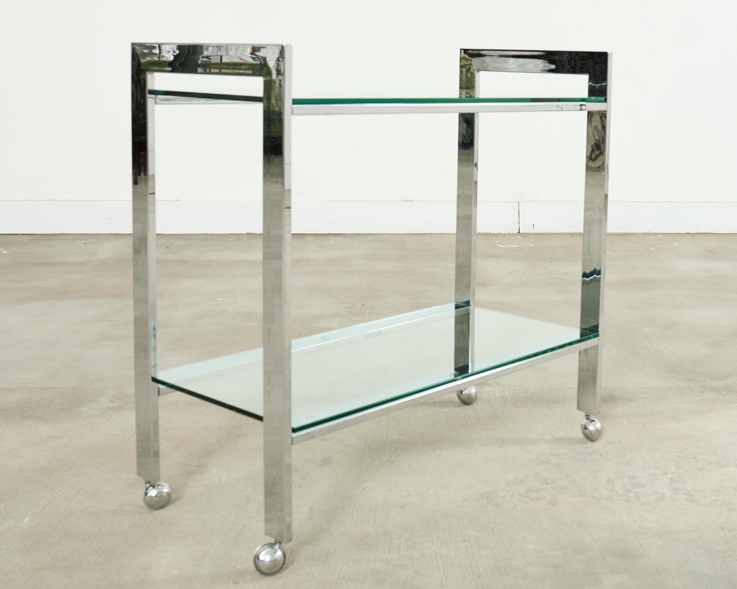 Milo Baughman Style Mid-century Chrome Two Tier Bar Cart For Sale 7