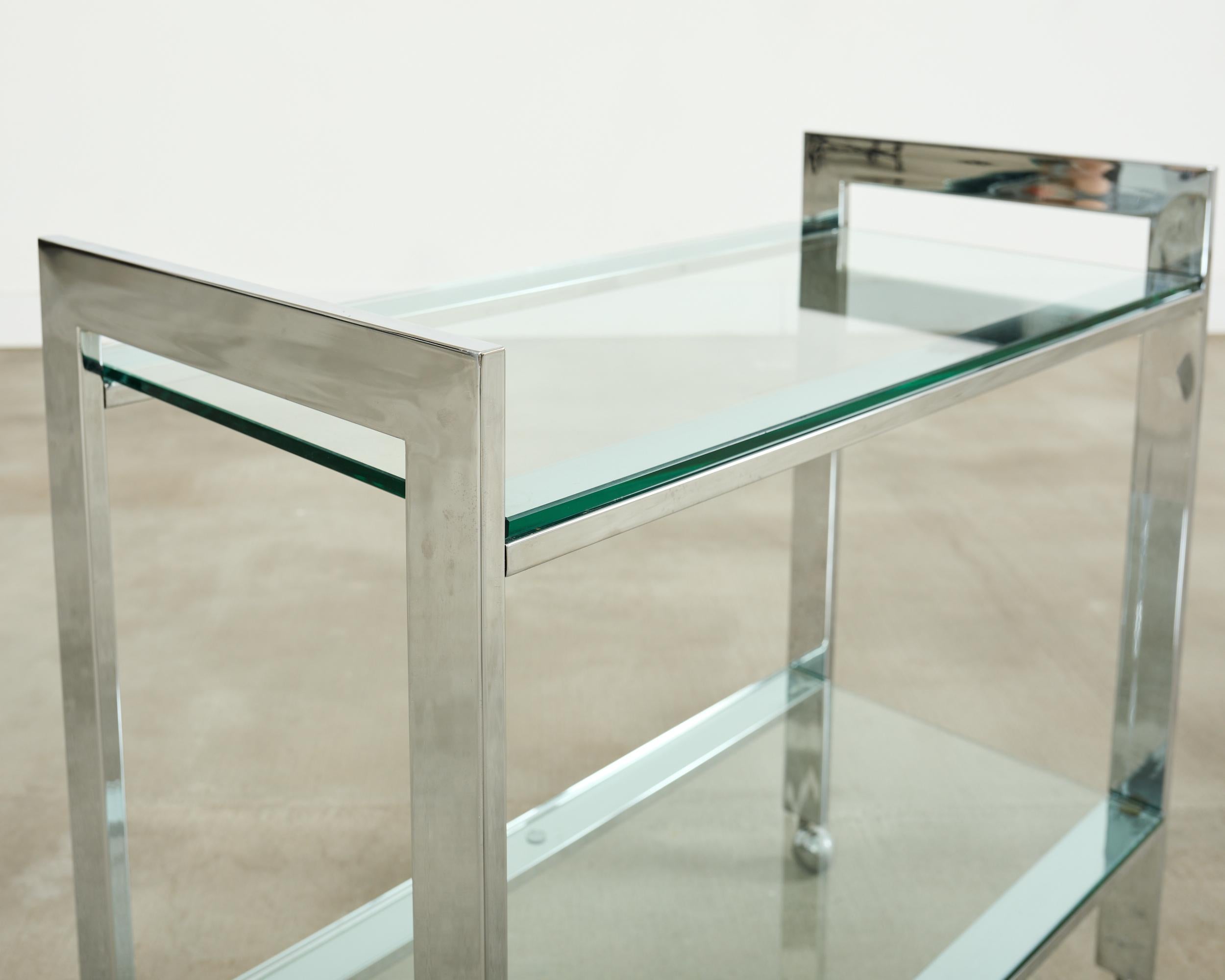 Milo Baughman Style Mid-century Chrome Two Tier Bar Cart For Sale 8